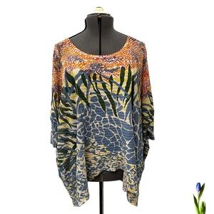 Alberto Makali Top Womens XL Abstract Crochet Ribbed Sharkbite Relaxed Tunic